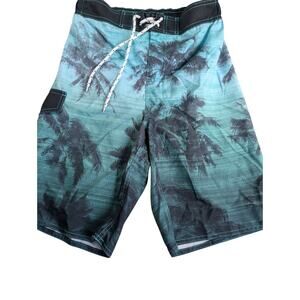 US Apparel Mens Swim Trunks With palm Design Long S Blue